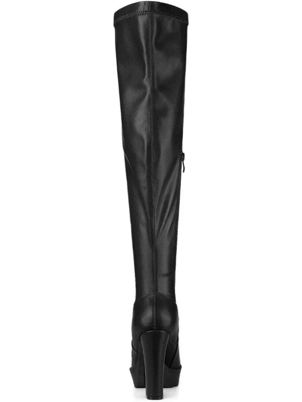 Women's Black Round Toe Faux Leather Chunky Heel Over The Knee High Boots